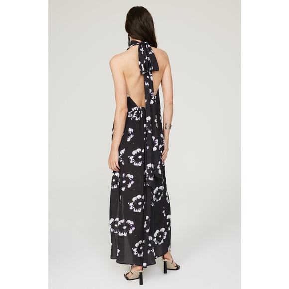 Busayo Collective Hibiscus Floral Print Black Halter Tie Neck Maxi Dress Size XS - Picture 3 of 13